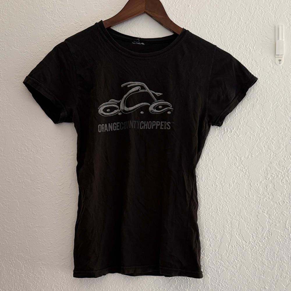 Orange County Choppers Black Womens Graphic Tee Short Sleeve Motorcycle Shirt XS